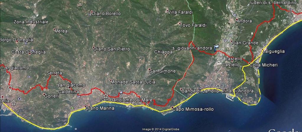 Siamo sulla passeggiata a mare di Porto Maurizio e superiamo il Capo Berta (tratto pedonale di circa 4 km dell Incompiuta, a picco sul mare) fino a Diano Marina (6km).