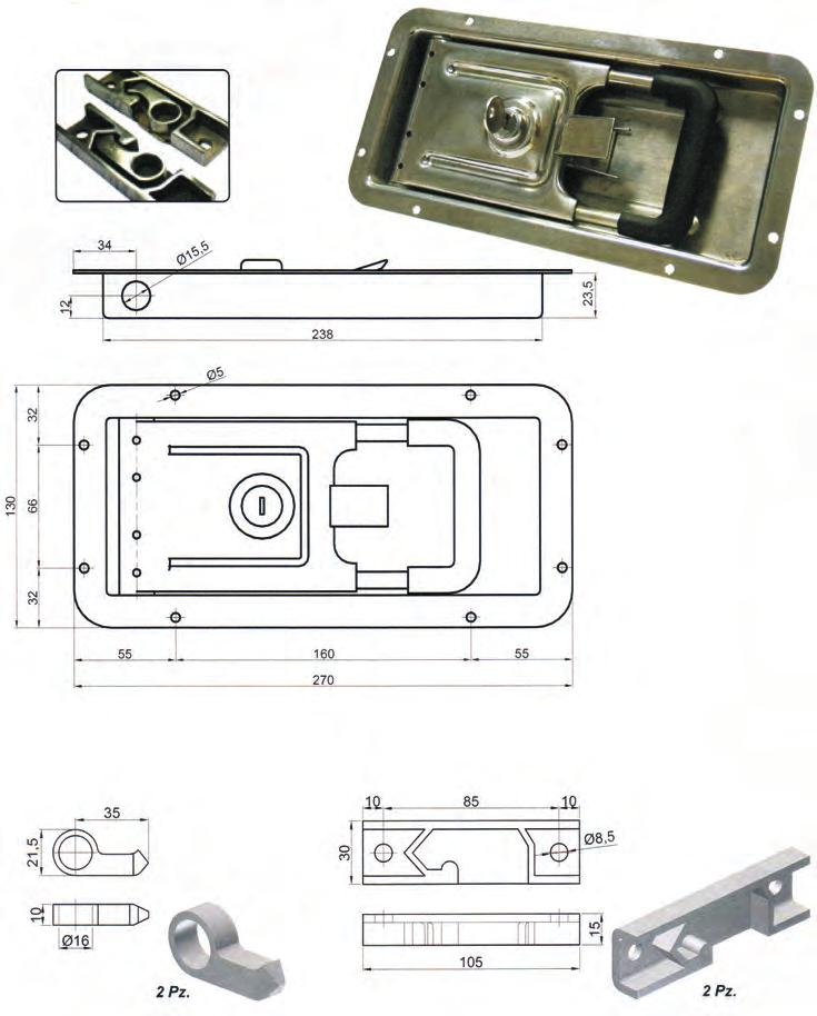 CHIUSURE INCASSATE Foro per asta Ø 16 303 510.002.34 Chiusura incassata INOX mm.