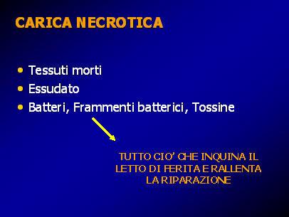 1 FASE GESTIONE DELLA CARICA NECROTICA La presenza di una eccessiva carica necrotica sul fondo della ferita, spesso è causa di rallentamento della riparazione.