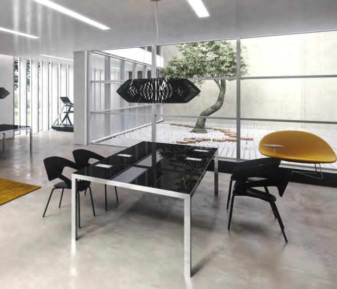 Double executive workstation and meeting table with black rear-lacquered glass tops on brill aluminium