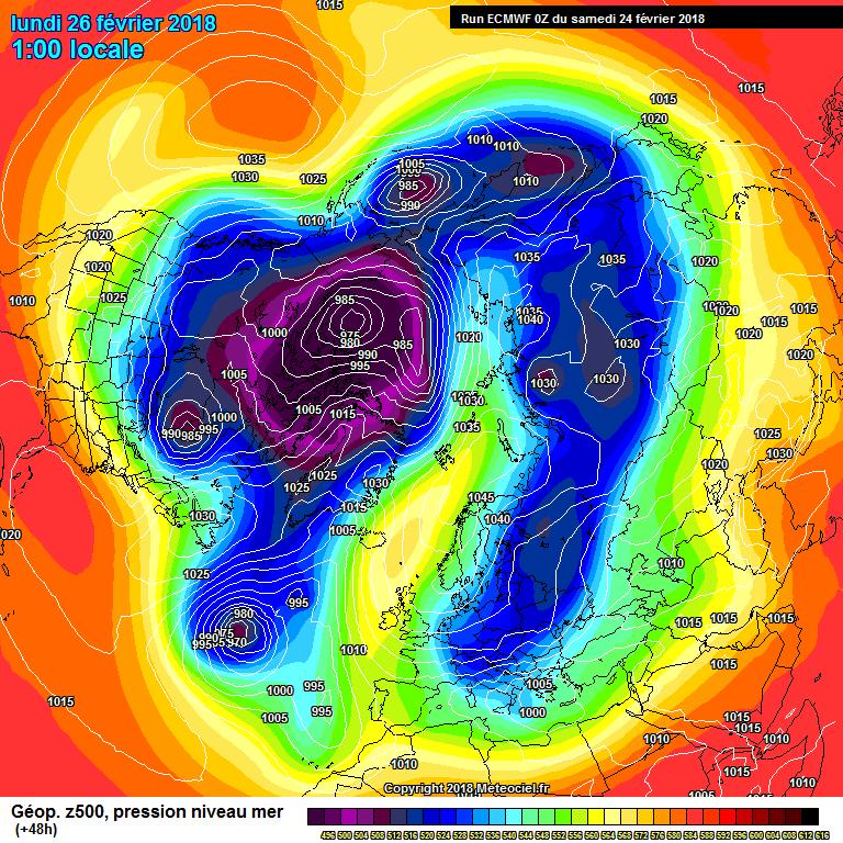 Configurazione barica emisferica di ECMWF per la mezzanotte di martedì 27 febbraio 2018 Scendendo nel dettaglio previsionale della nostra Penisola, per quanto la giornata di domani, domenica 25