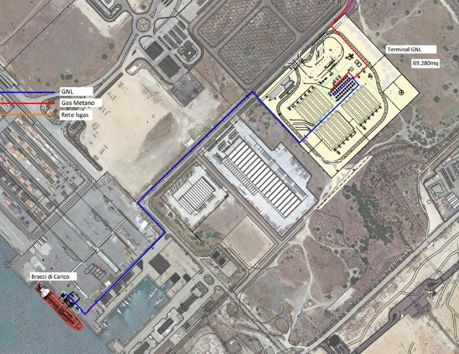 Mini rigassificatore e deposito Progetto ISGAS nel Porto canale di Cagliari Stoccaggio da 22.608 m 3 di GNL - 18 serbatoi criogenici GNL da 1.