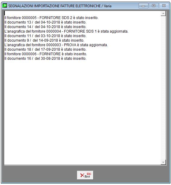 Naturalmente, nel caso in cui un documento fosse già stato importato in precedenza, in questa lista verrà visualizzato il messaggio che il documento è già