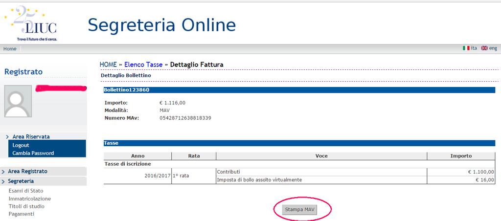 Una volta cliccato sull opzione Stampa MAV, apparirà una finestra di download del file.