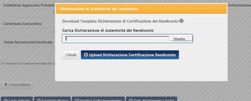 Cliccando quindi sul pulsante l utente potrà scaricare il template della dichiarazione che dovrà essere sottoscritto e riallegato in piattaforma secondo quanto previsto dal Manuale di Gestione.