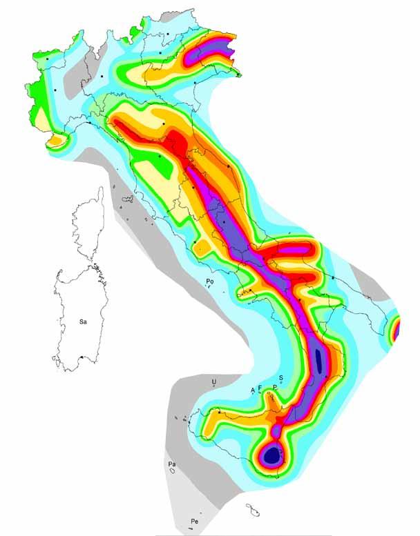 Mappa di pericolosità sismica del territorio nazionale (Gruppo di Lavoro MPS, 2004) Espressa in termini di accelerazione massima del suolo con probabilità di eccedenza del 10% in 50 anni riferita a