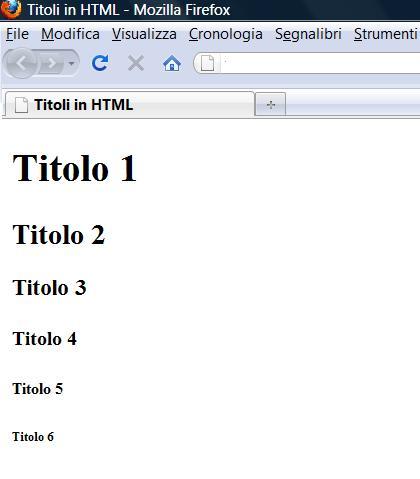 Example (Titoli in Html) <> <HEAD> <TITLE>Titoli in </TITLE> </HEAD> <BODY> <H1> Titolo 1 </H1> <H2>