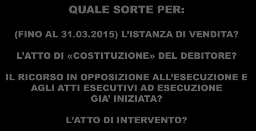 QUALE SORTE PER: (FINO AL 31.03.2015) L ISTANZA DI VENDITA? L ATTO DI «COSTITUZIONE» DEL DEBITORE?