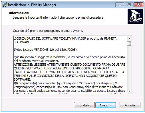 Leggere la Licenza d uso del software e cliccare sul pulsante Avanti.