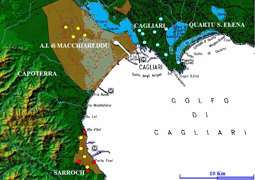 Dislocazione delle stazioni della zona di Cagliari
