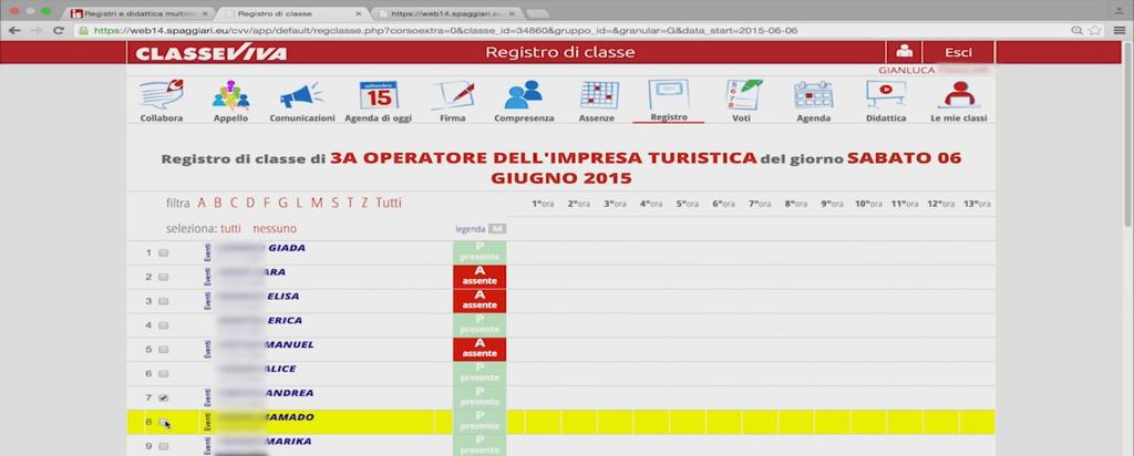 nomi degli assenti, poi si clicca su M (=eventi multipli).