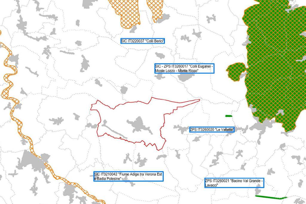 Rappresentazione grafica "La Rete Natura 2000 in Veneto - Regione del Veneto", con l'individuazione dei siti più prossimi al territorio di Montagnana. INTERVENTI PREVISTI DALLA VARIANTE N. 3 AL P.I. La presente variante n.