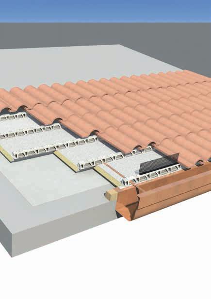 Applicazioni di manti in laterizio Il fissaggio tra manto di copertura e pannello FibroTek avviene tramite semplice appoggio degli elementi in laterizio sul profilo metallico.