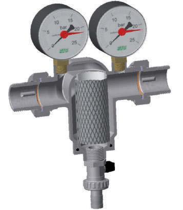 AISI 304 Materiale della cartuccia: Hostaform Materiale di O-Ring e guarnizioni: EPDM Pressione regolabile a valle: da 1 a 6 bar Pressione nominale: 16 e 25 bar Temperatura massima d esercizio: 75 C