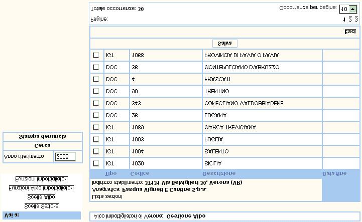 Il sistema presenta la lista delle sezioni cui lo stabilimento è iscritto.