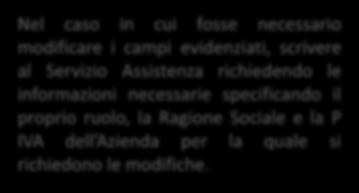 Nel caso in cui fosse necessario modificare i campi evidenziati, scrivere al Servizio Assistenza