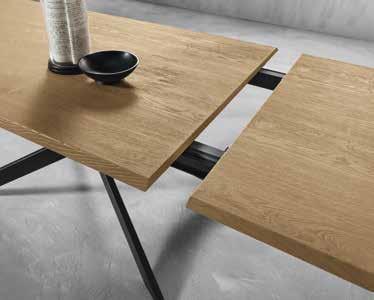 terra: cm 75 Extendable rectangular table (side extension) with knotted oak veneer top and sloping edges on