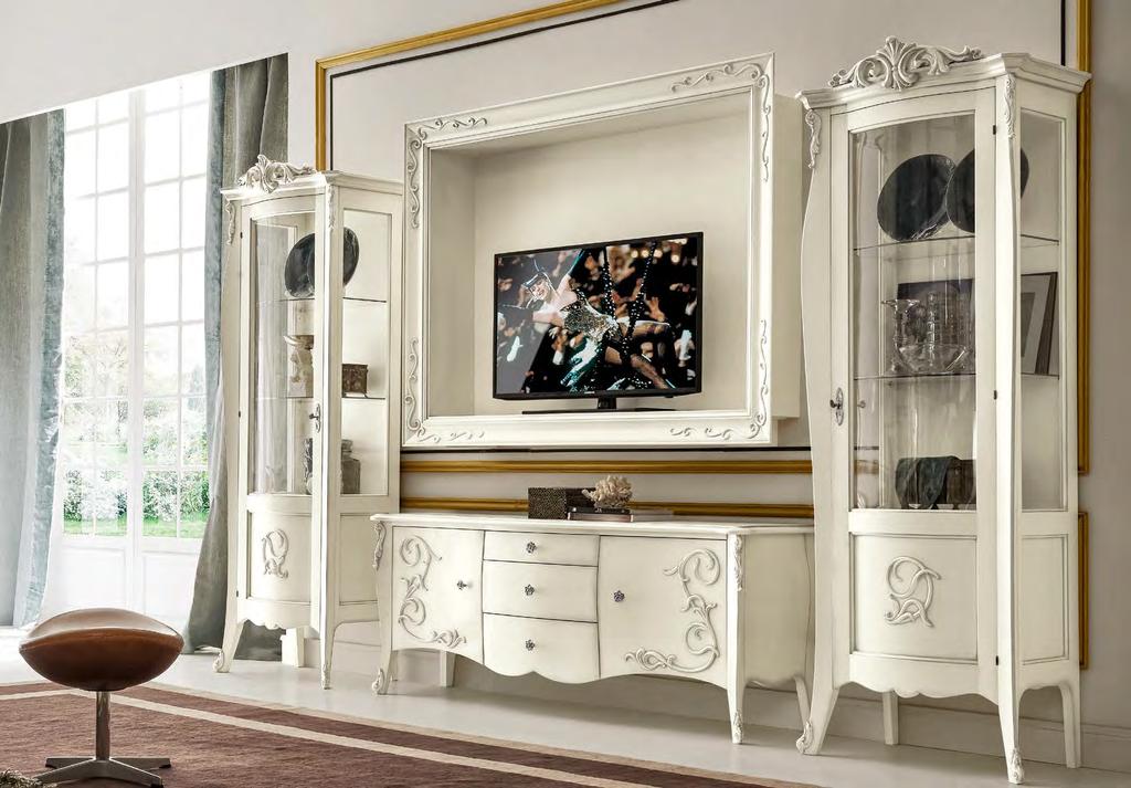 Art. 5327 SX Vetrina 1p Glass case L.78 P.49 H.212 cm Art. 5329 Porta Tv TV stand L.166 P.44 H.68 cm Art.