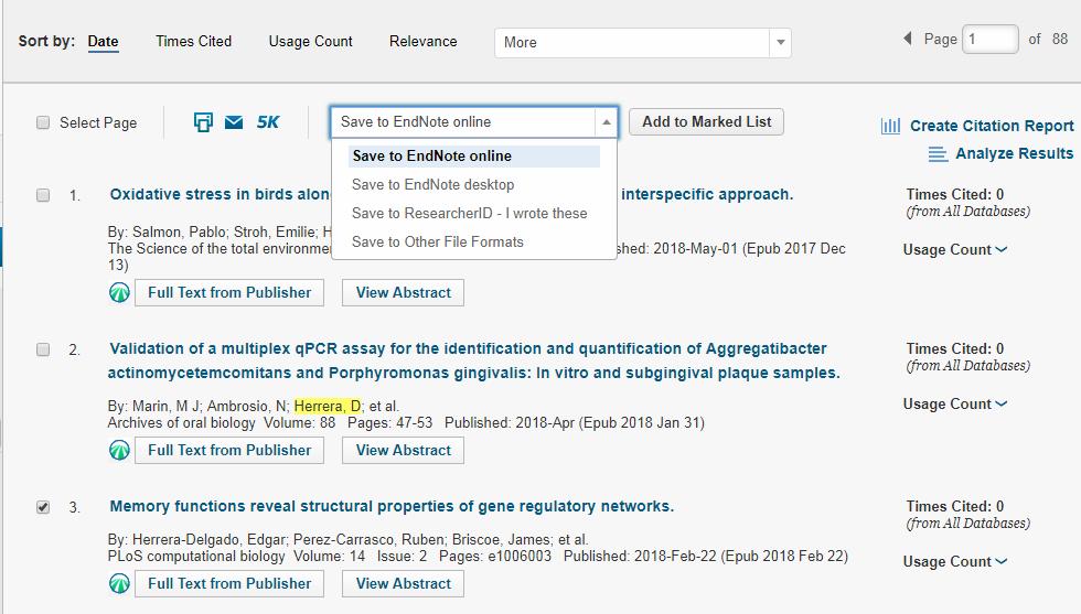 Importare citazioni da Web of Science Selezionare le citazioni