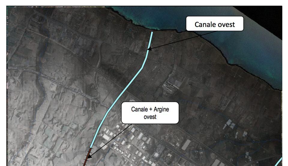 Il canale est sarebbe stato costituito da un canale scolmatore e relativa opera di sfioratore laterale, che avrebbe permesso o meno la deviazione delle acque verso una vasca di accumulo e laminazione