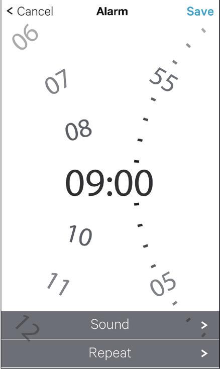Funzioni dell'app dedicata (continua) Impostazione della sveglia Toccando l'icona [Alarm] (sveglia) sulla schermata viene visualizzata la schermata [Alarm].