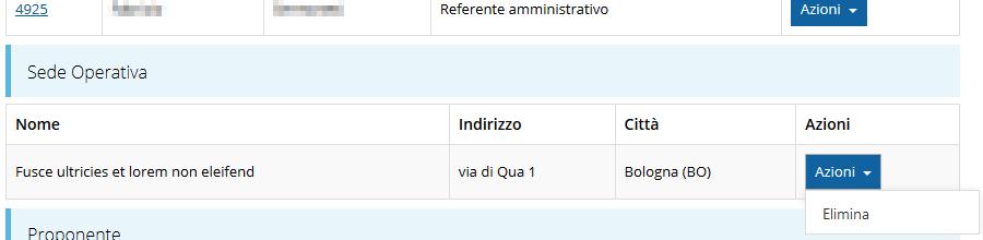 Figura 36 - Sede del progetto A seguito dell aggiunta della sede il pulsante + Aggiungi Sede Progetto (evidenziato nella Figura 32) scompare.