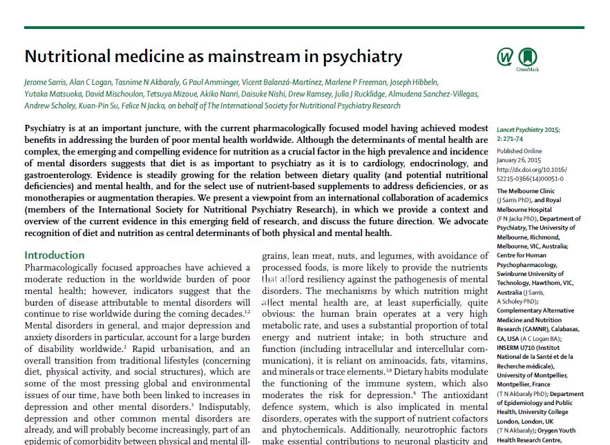 La crescente importanza della medicina nutrizionale in psichiatria (i) Currently available drugs can show only limited benefit (ii)