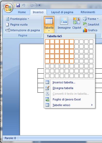 Tabelle: creare tabelle standard Modificare gli attributi: formato,