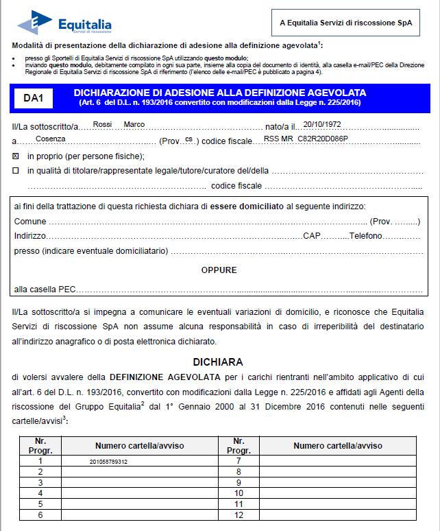 Tale prospetto va compilato, come indicato nelle istruzioni