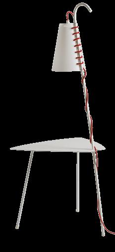 Small table with lamp: metal structure available in white, sandylex pearl lampshade and wiring covered