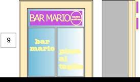 BAR MARIO 1) Cassonetto luminoso rag. Sociale + marchio caffè = 1,00 mq. esente 2) Cassonetto luminoso bifaccialle con rag. sociale = mq. 3,00 esente 3) Scritta su vetro (Bar Mario) = 1,00 mq.
