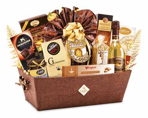 Cesti Natalizi Augusto 32,90 Panettone classico incartato a mano Bauli g 750, Spumante Brut Casa Diletta Astoria cl 75, Torrone morbido alle mandorle Vergani g 75, Tavoletta cioccolato extra fondente