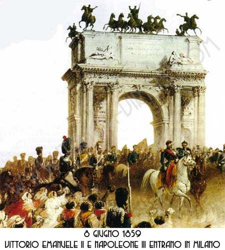 3) LA SECONDA GUERRA D'INDIPENDENZA - Aprile 1859: dopo tante provocazioni gli Au varcano il Ticino -Au sconfitti a Magenta, si ritirano nel Quadrilatero: V-E II e NapIIIentrano a Milano, Garibaldi