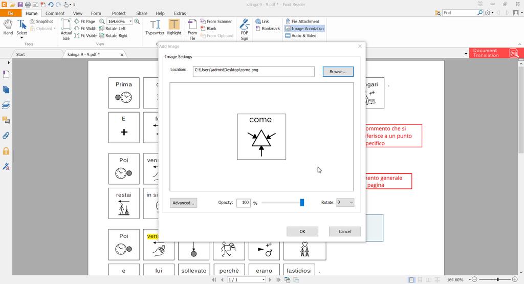 Commentare e aggiungere immagini con Foxit Reader Per le immagini si usa invece una