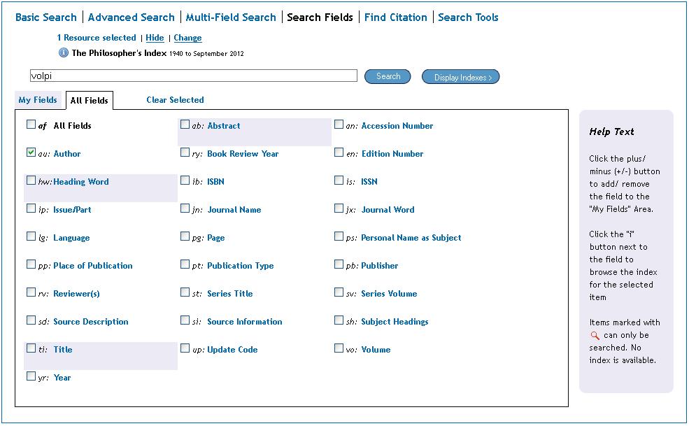 4.4 Search Fileds Permette di scegliere il campo in cui si vuole eseguire la ricerca (tutti i campi, autore, titolo,.