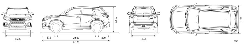 (mm) 1.505 Altezza min. da terra (mm) 185 (cerchio da 17 ) Raggio min.