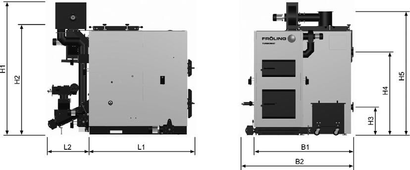 Turbomat Turbomat 320/500 DIMENSIONI TM 320 TM 500 H1 Altezza totale con RCG [mm] 2940 3075 H2 Altezza totale senza RCG [mm] 2440 2605 H3 Altezza raccordo di ritorno [mm] 620 690 H4 Altezza raccordo