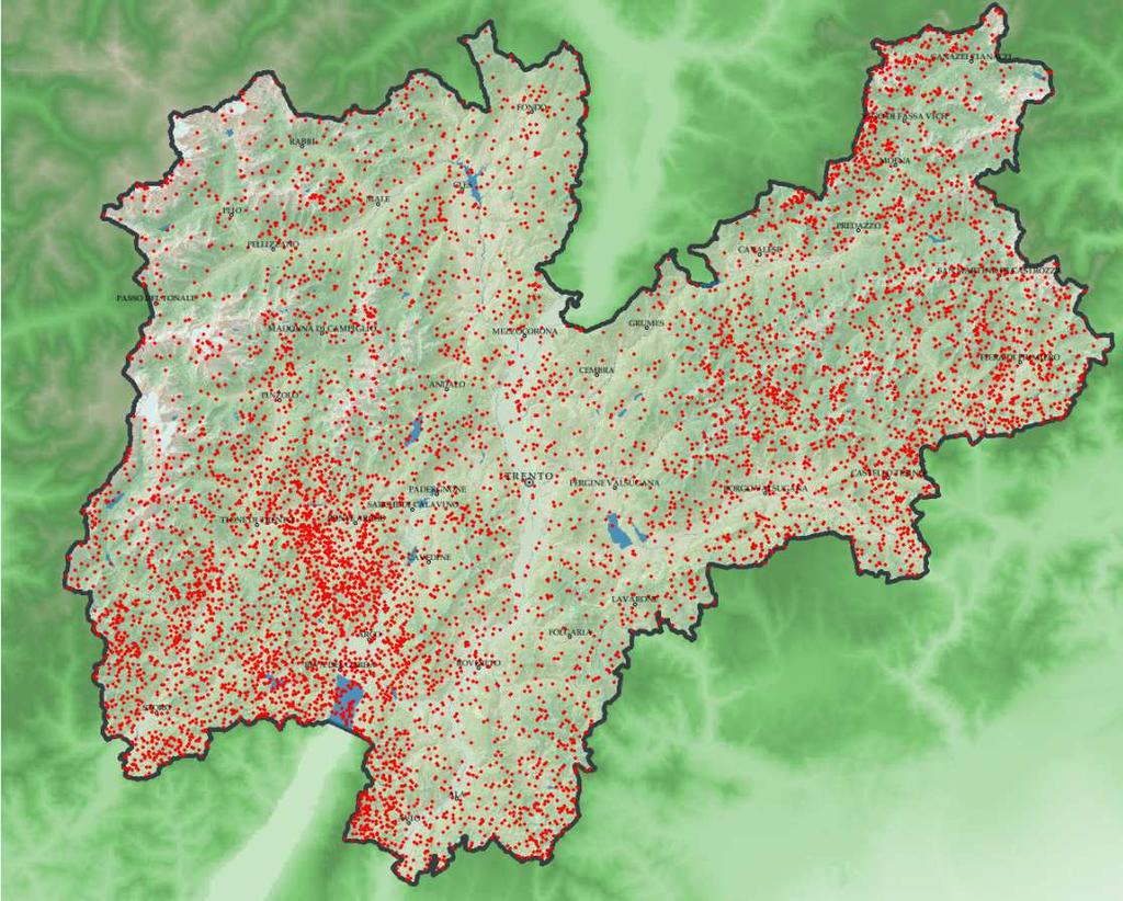 FULMINI Figura 20: Distribuzione spaziale dei fulmini registrati in Trentino in luglio 2018 Nel mese di luglio 2018 sono stati registrati 5109 fulmini (nube-terra); tale valore