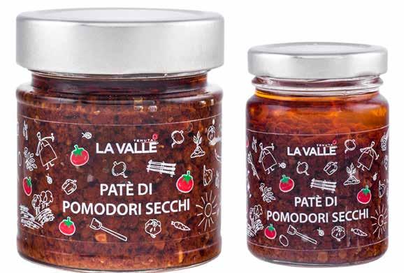 I NOSTRI PATÈ PATÈ DI POMODORI SECCHI abbinamento per formaggio, carni e bruschette pomodori secchi, aglio, capperi, origano, sale, olio di semi di girasole FORMATI peso netto 90 g (106ml) / peso