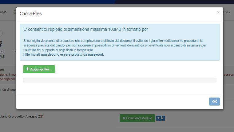 La schermata di upload del file permetterà all utente di scegliere il documento da caricare.