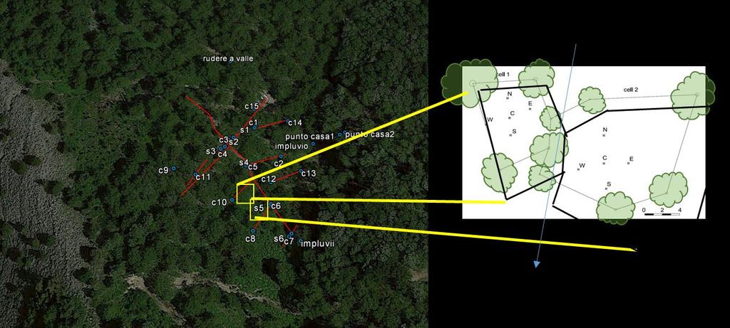 Figura 2 Disposizione delle due celle strumentate Infine, è stata allestita una stazione meteorologica per le misure di: pioggia,