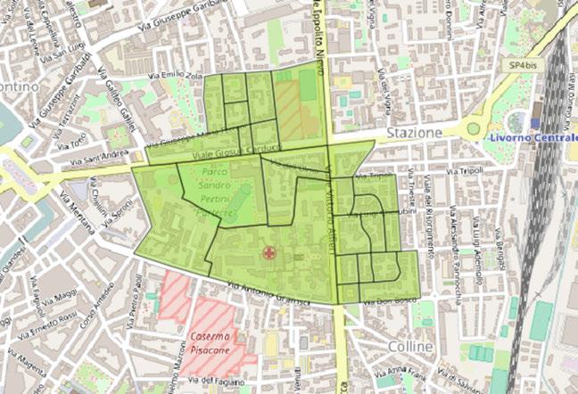 7.19. LA ZONA 18 - OSPEDALE 83 7.19 la zona 18 - Ospedale superficie = 0,5503 Kmq residenti (al 30 giugno 2017) = 4.986 mappa Figure 7.18: scala 1:25.000 confini (principali) N = v. Zola, E = v.