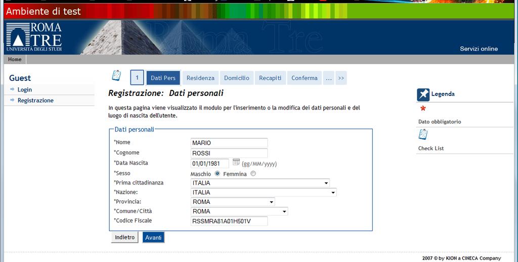 Se sei nato all estero prosegui nella registrazione senza inserire il codice fiscale: il sistema lo calcolerà automaticamente (come indicato nell immagine seguente).