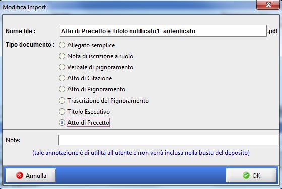 documento Atto di Precetto e