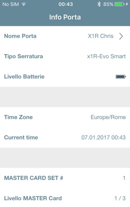 Funzioni base Menu Info Porta Apri l app Argo e avvicina la Master Card al lettore per entrare in Modo Programmazione. Premi l icona Info Porta nella barra dei menu inferiore.