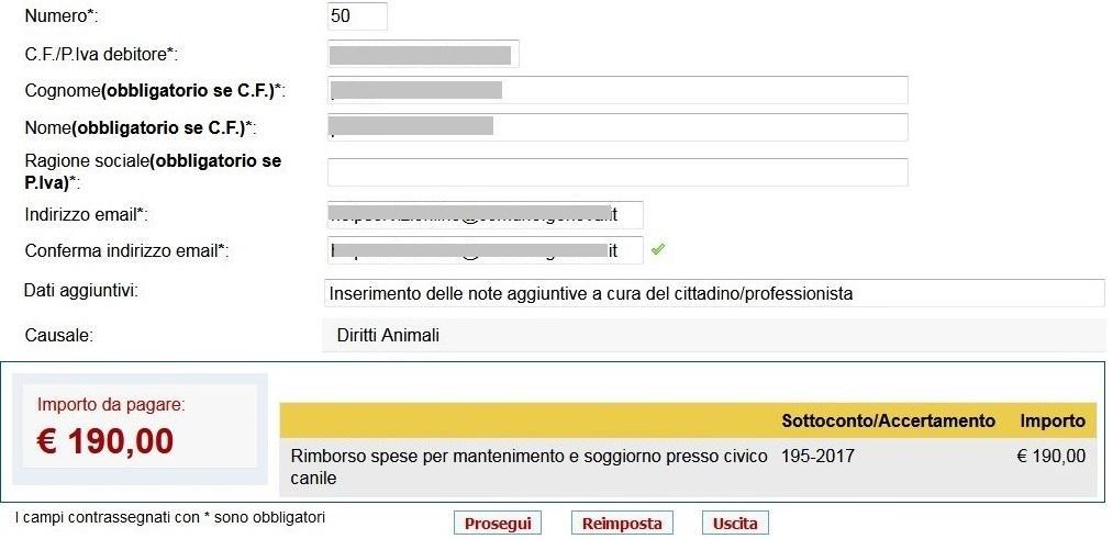 e non e modificabile Selezionare Prosegui per continuare Nota: Il valore 50 inserito