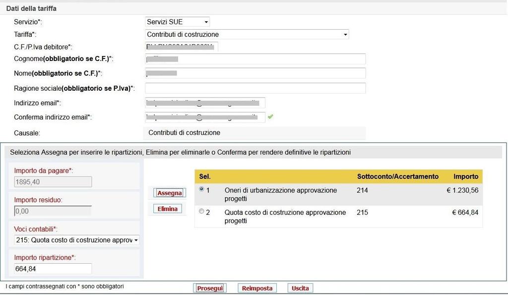 Tariffa Variabile Composizione Dopo aver completato l inserimento delle tariffe il campo Importo residuo ha valore 0,00 E possibile proseguire col servizio selezionando Prosegui Nel caso residuale in