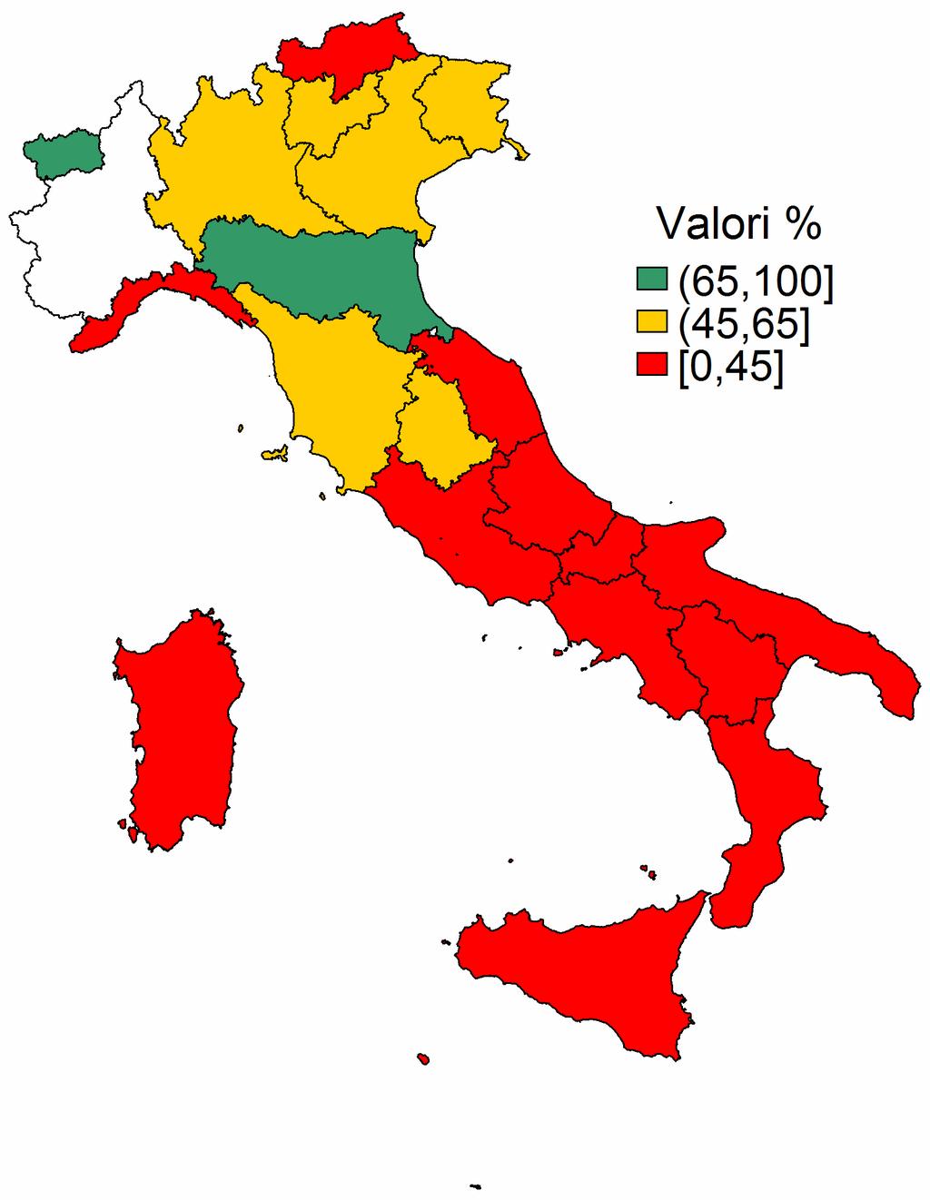 Esecuzione di un esame per la prevenzione dei tumori colorettali nei tempi raccomandati^ Persone 50-69 anni 80 60 5 6 7 40 60 64 7 10 50 20 30 29 6 10 Centro Sud 0 % Provincia Modena EmilaRomagna