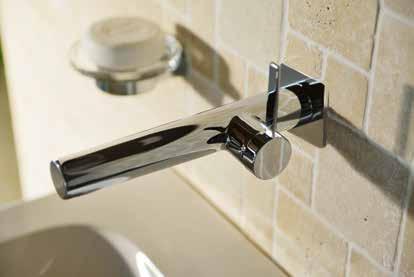 La rubinetteria sottotraccia è disponibile, a scelta, con rosetta rotonda o quadrata e conferisce al lavabo un aspetto raffinato e ordinato.