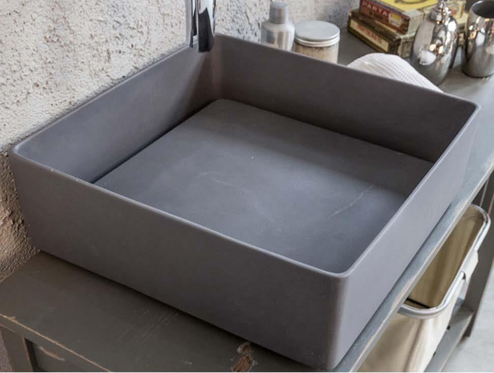 Lavabo da appoggio quadrato 40x40 cm monoforo grigio in resina Tipologia: lavabo da appoggio; Misure: cm 40 x 40 x 13 h; Materiale: